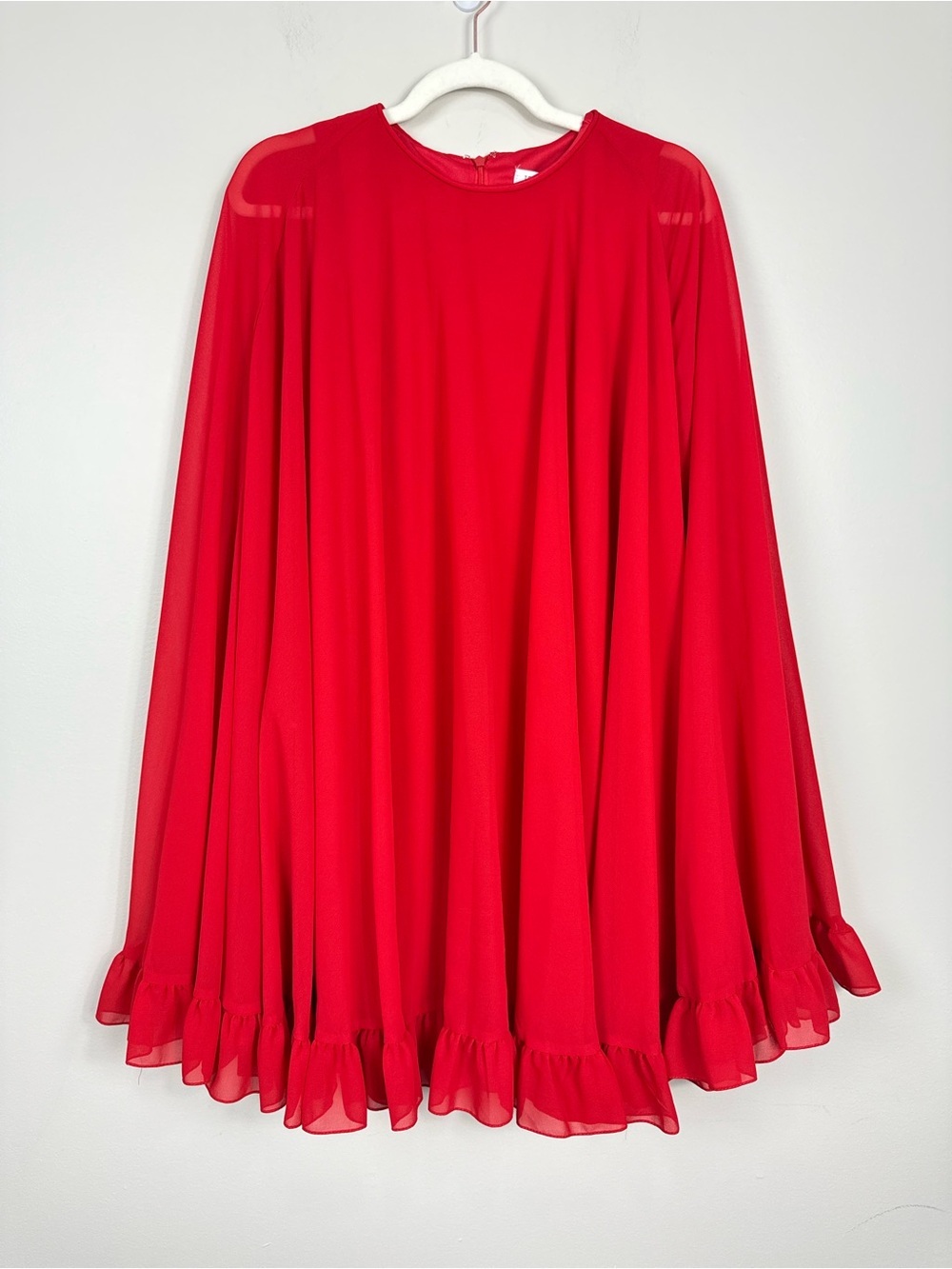 Mac Duggal 554071 High Neck Ruffle Hem Cape Mini Dress Womens 8 NWT Cherry Red - Picture 8 of 9